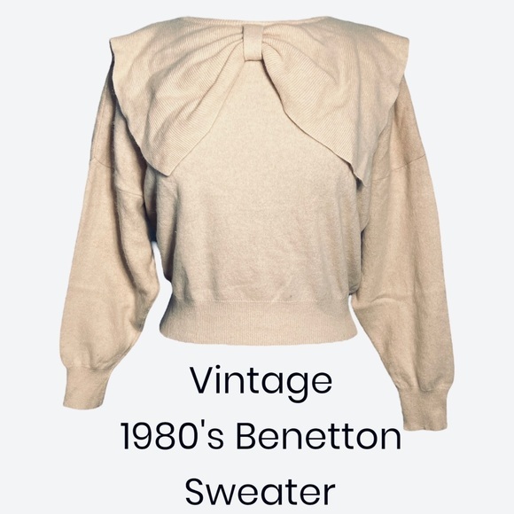 Vintage 1980's Benetton wool bow sweater size XL - Picture 1 of 10